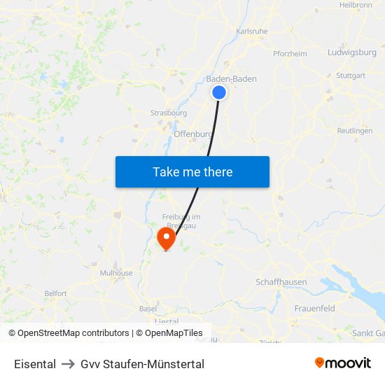 Eisental to Gvv Staufen-Münstertal map