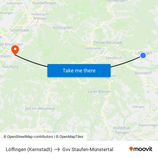 Löffingen (Kernstadt) to Gvv Staufen-Münstertal map