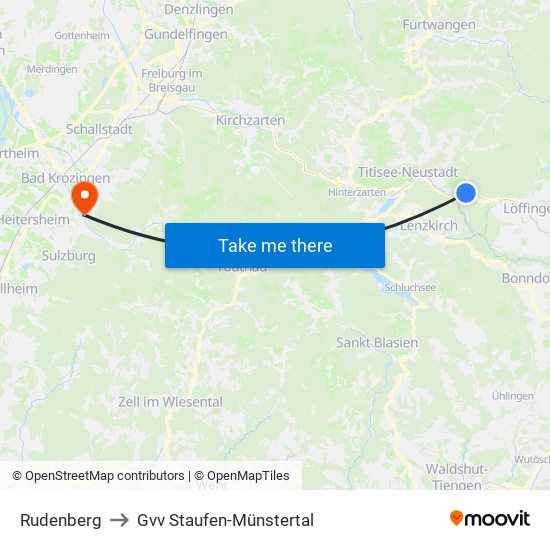 Rudenberg to Gvv Staufen-Münstertal map