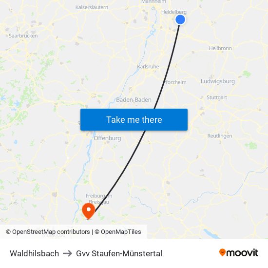 Waldhilsbach to Gvv Staufen-Münstertal map