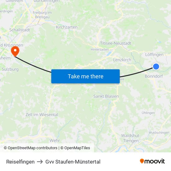 Reiselfingen to Gvv Staufen-Münstertal map