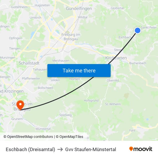 Eschbach (Dreisamtal) to Gvv Staufen-Münstertal map