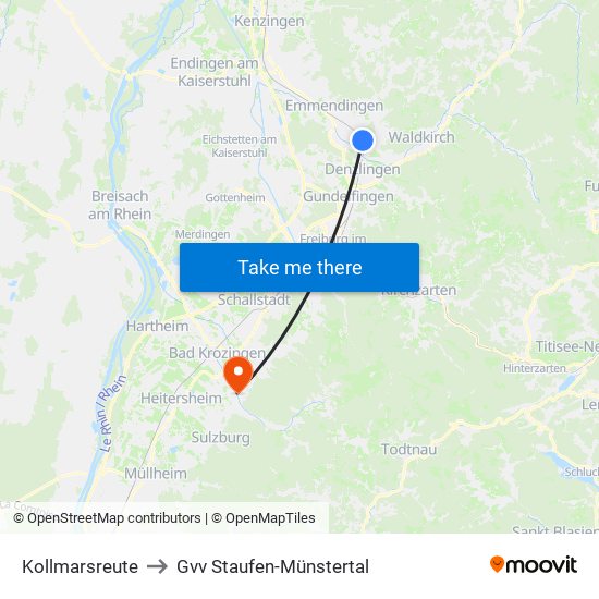 Kollmarsreute to Gvv Staufen-Münstertal map