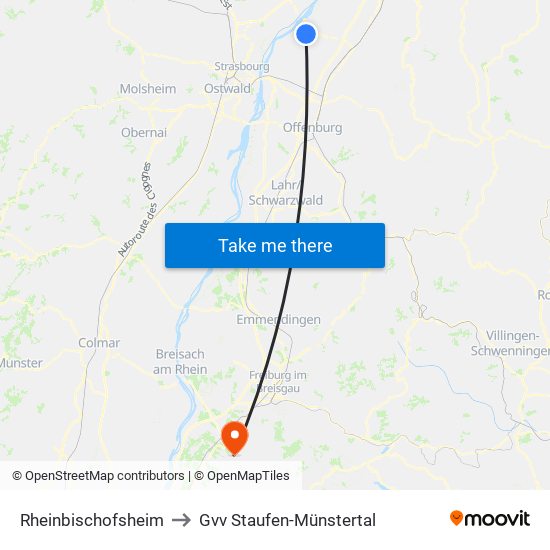 Rheinbischofsheim to Gvv Staufen-Münstertal map