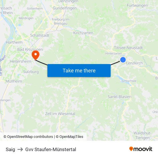 Saig to Gvv Staufen-Münstertal map