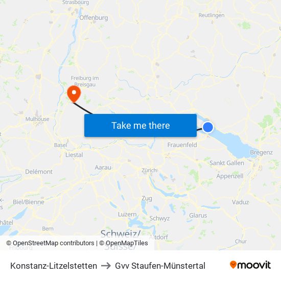 Konstanz-Litzelstetten to Gvv Staufen-Münstertal map
