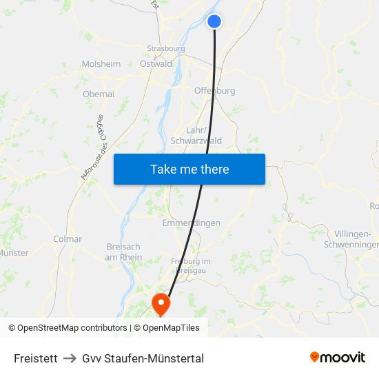 Freistett to Gvv Staufen-Münstertal map