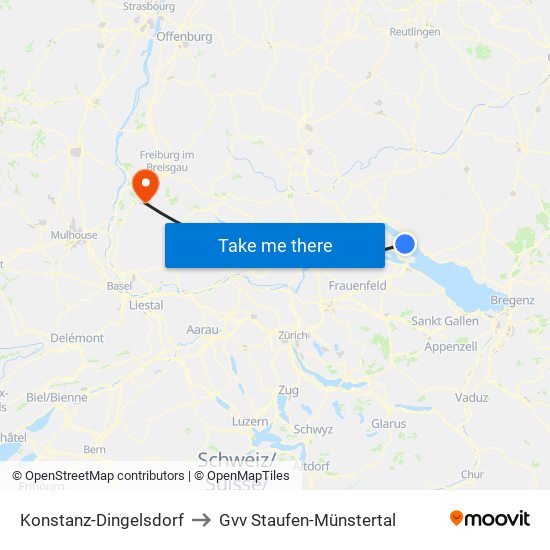 Konstanz-Dingelsdorf to Gvv Staufen-Münstertal map