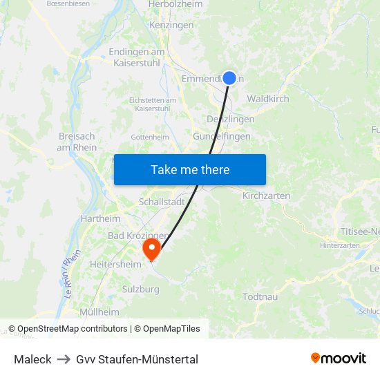 Maleck to Gvv Staufen-Münstertal map