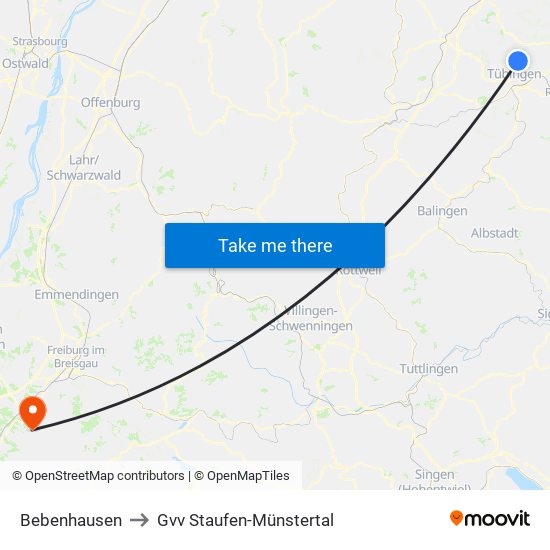 Bebenhausen to Gvv Staufen-Münstertal map