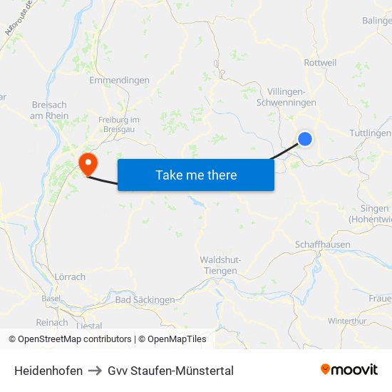 Heidenhofen to Gvv Staufen-Münstertal map