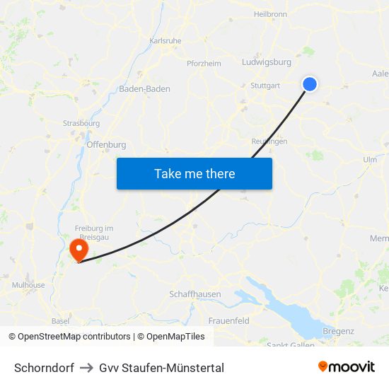 Schorndorf to Gvv Staufen-Münstertal map