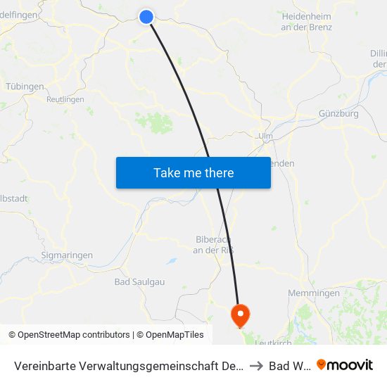 Vereinbarte Verwaltungsgemeinschaft Der Stadt Ebersbach An Der Fils to Bad Wurzach map