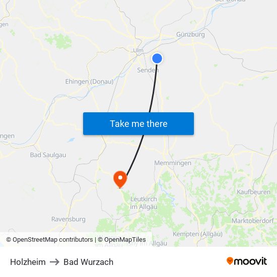 Holzheim to Bad Wurzach map