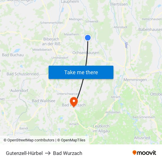 Gutenzell-Hürbel to Bad Wurzach map