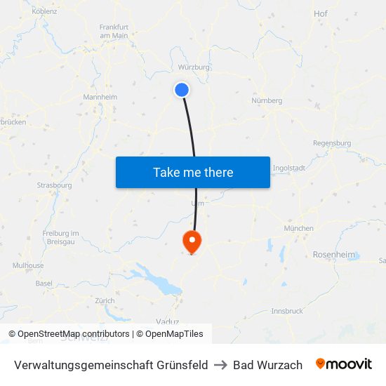 Verwaltungsgemeinschaft Grünsfeld to Bad Wurzach map