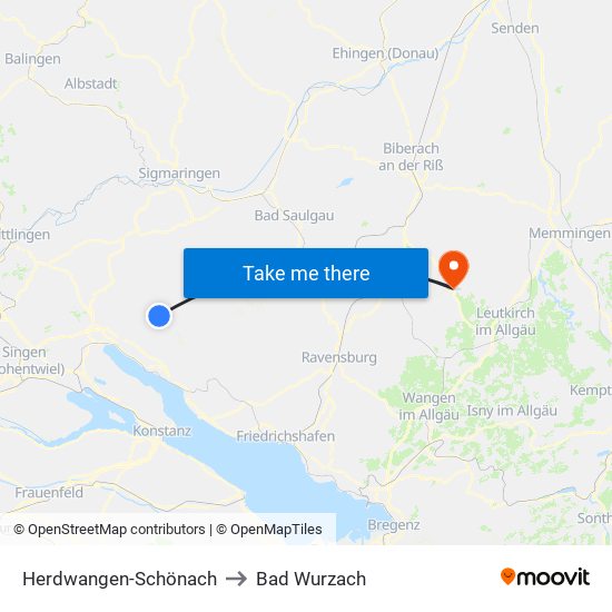 Herdwangen-Schönach to Bad Wurzach map