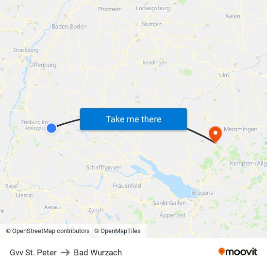Gvv St. Peter to Bad Wurzach map