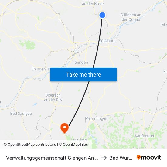 Verwaltungsgemeinschaft Giengen An Der Brenz to Bad Wurzach map