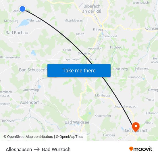 Alleshausen to Bad Wurzach map