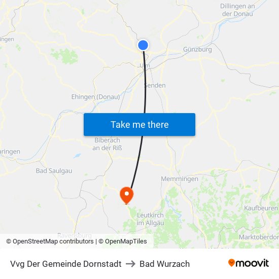 Vvg Der Gemeinde Dornstadt to Bad Wurzach map