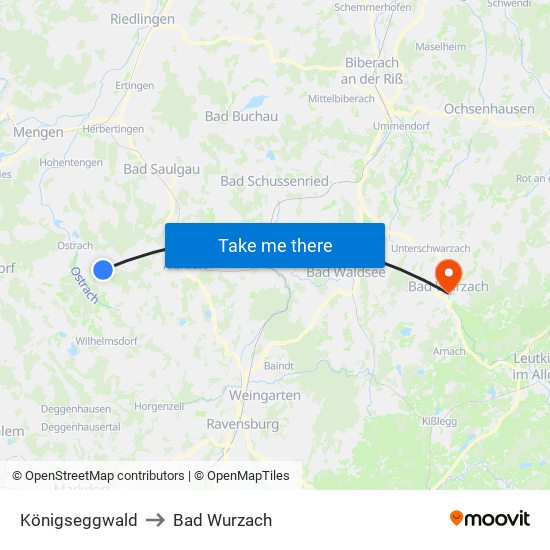 Königseggwald to Bad Wurzach map
