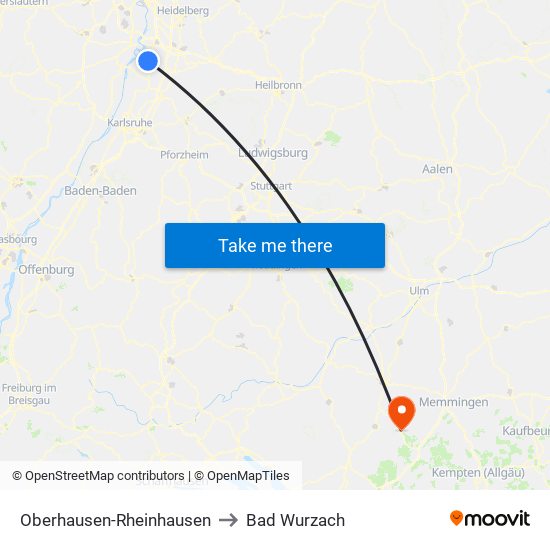 Oberhausen-Rheinhausen to Bad Wurzach map