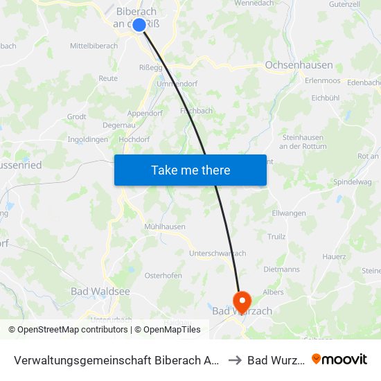 Verwaltungsgemeinschaft Biberach An Der Riß to Bad Wurzach map
