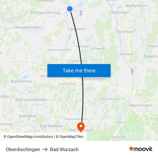 Oberdischingen to Bad Wurzach map