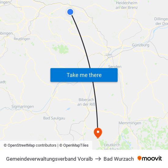 Gemeindeverwaltungsverband Voralb to Bad Wurzach map