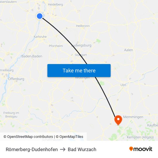 Römerberg-Dudenhofen to Bad Wurzach map