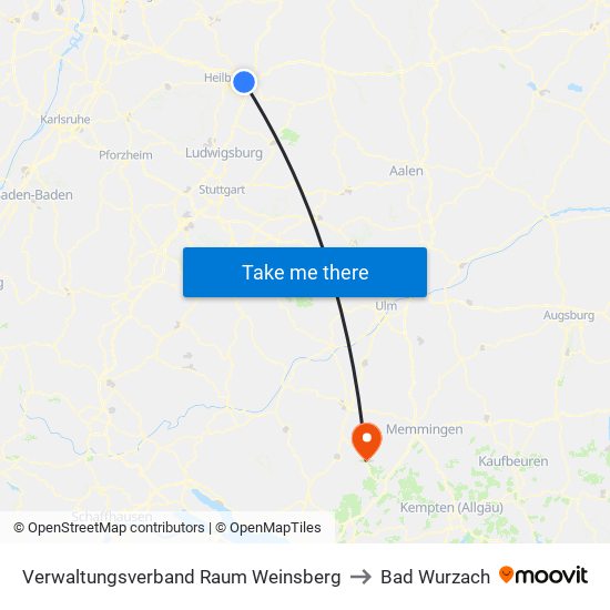 Verwaltungsverband Raum Weinsberg to Bad Wurzach map