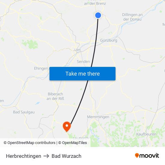 Herbrechtingen to Bad Wurzach map