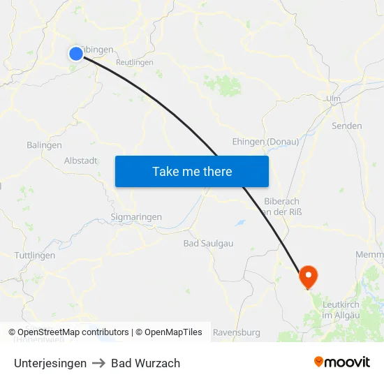 Unterjesingen to Bad Wurzach map