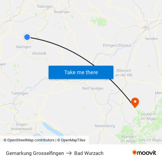 Gemarkung Grosselfingen to Bad Wurzach map