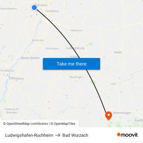 Ludwigshafen-Ruchheim to Bad Wurzach map