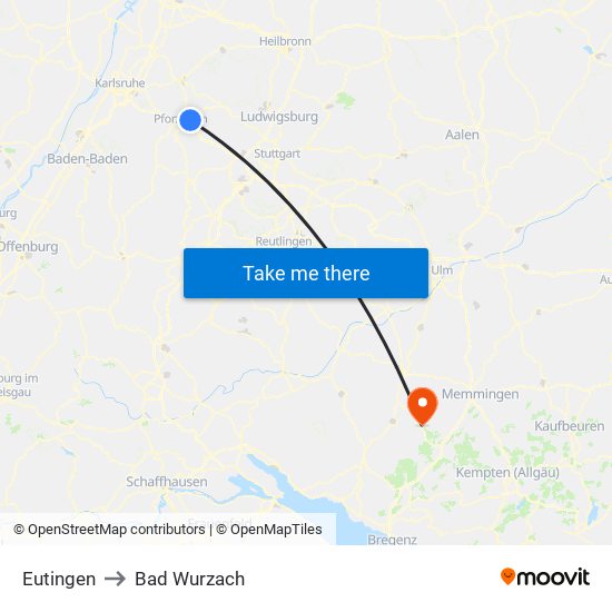 Eutingen to Bad Wurzach map