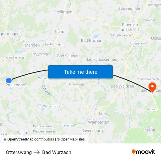 Otterswang to Bad Wurzach map