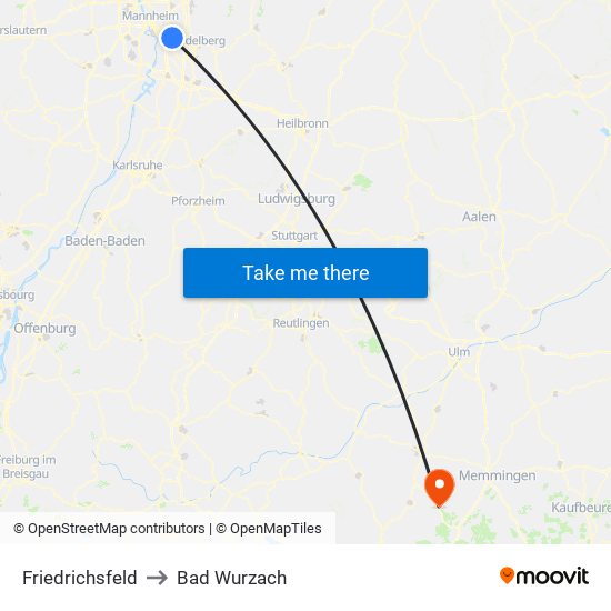 Friedrichsfeld to Bad Wurzach map