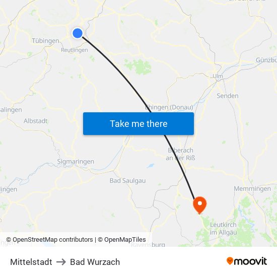 Mittelstadt to Bad Wurzach map