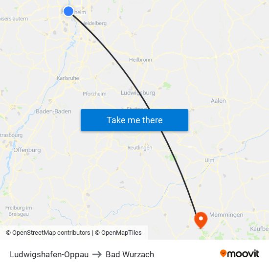 Ludwigshafen-Oppau to Bad Wurzach map