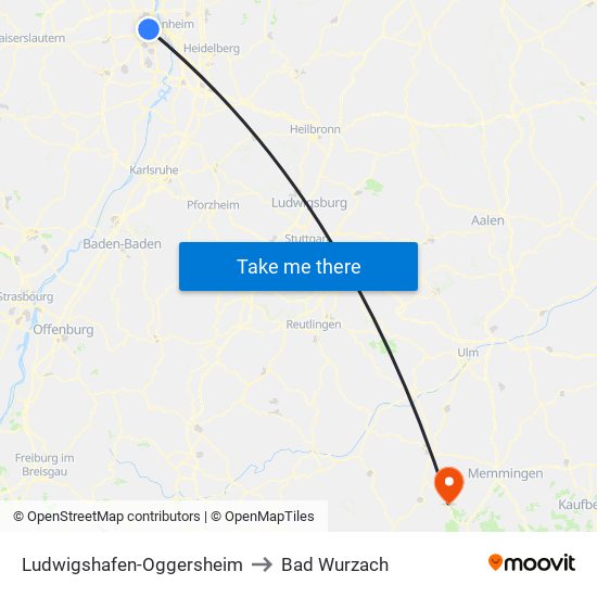 Ludwigshafen-Oggersheim to Bad Wurzach map
