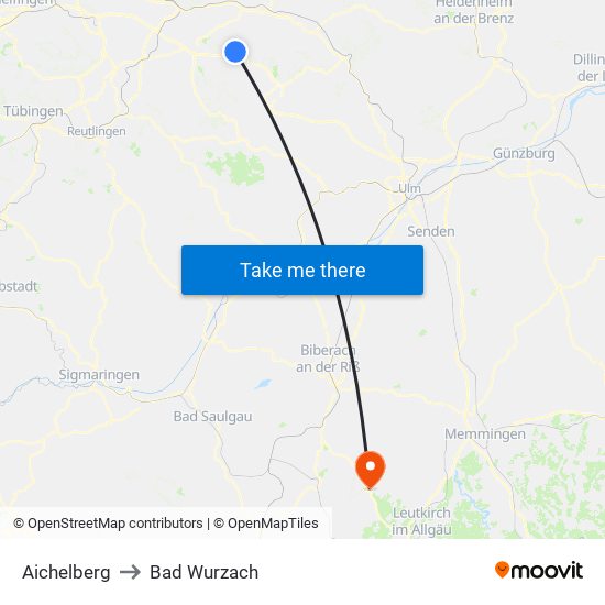 Aichelberg to Bad Wurzach map
