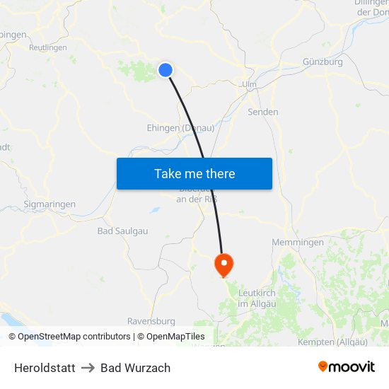 Heroldstatt to Bad Wurzach map