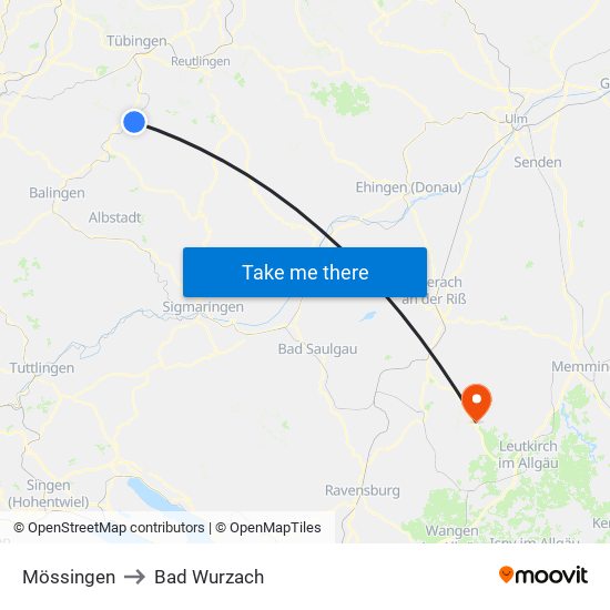 Mössingen to Bad Wurzach map