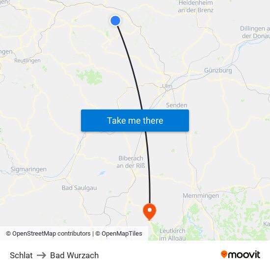 Schlat to Bad Wurzach map