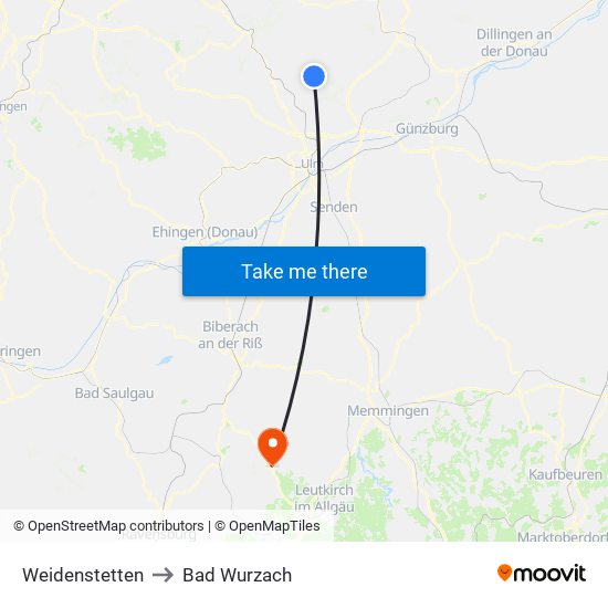 Weidenstetten to Bad Wurzach map
