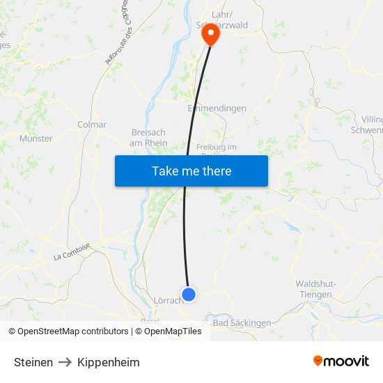 Steinen to Kippenheim map