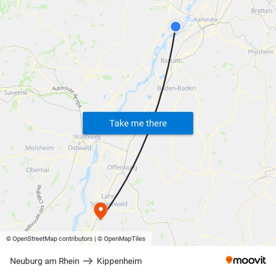 Neuburg am Rhein to Kippenheim map
