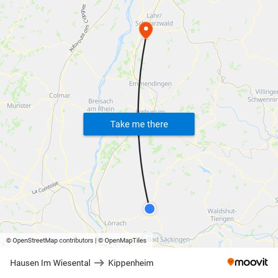Hausen Im Wiesental to Kippenheim map